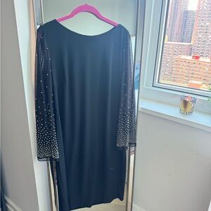 Cachet Elegant Black Dress with Embellished Sleeves